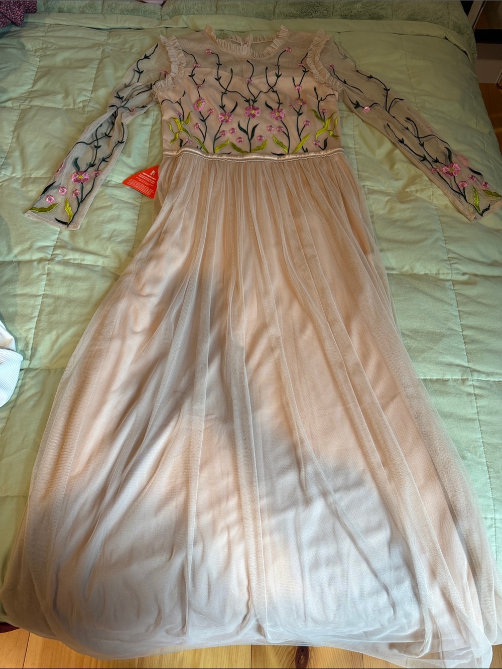 Sheer Embroidered Maxi Dress in Soft Pink